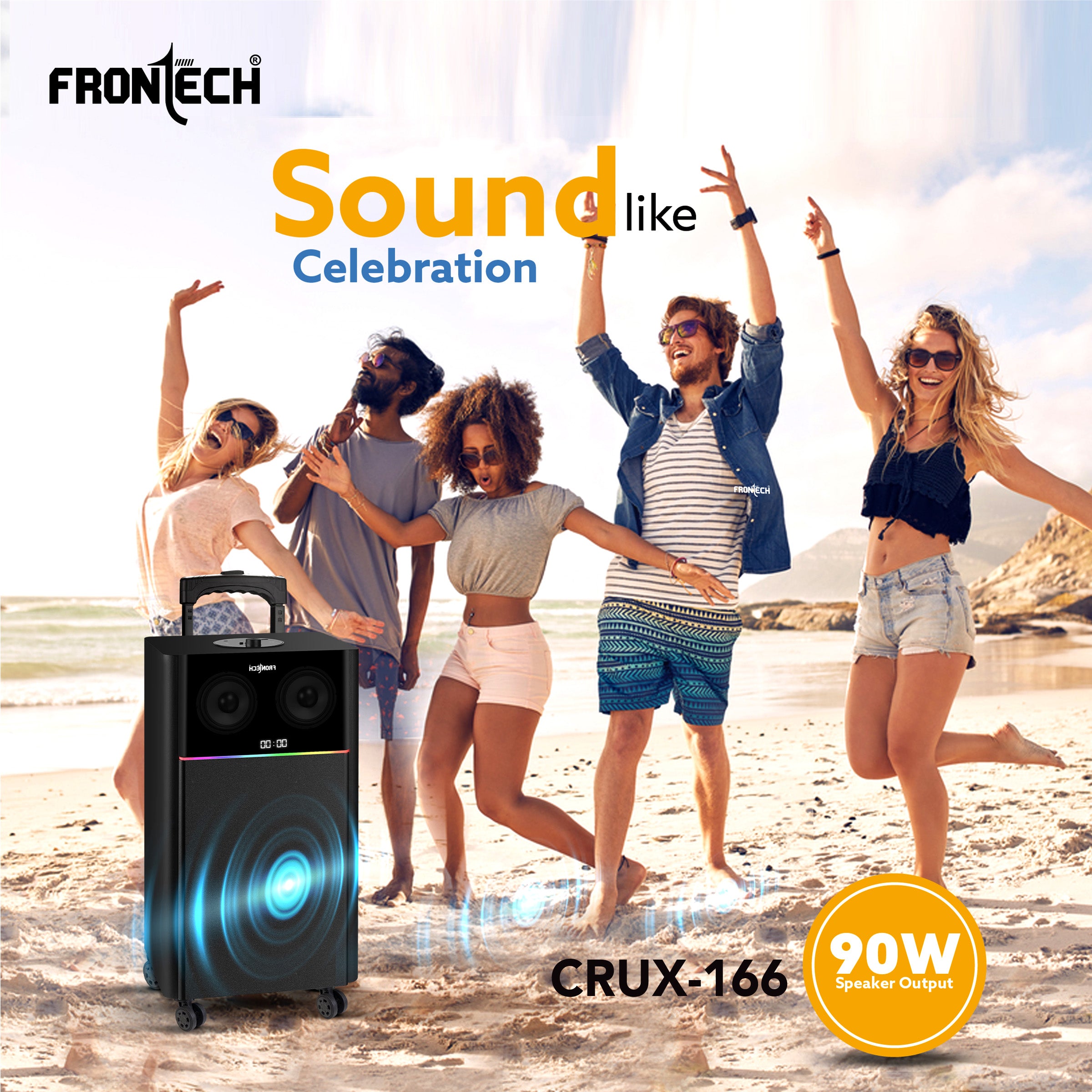 Frontech CRUX-166 | 90W | Tower Speaker with Bluetooth 5.0 | Wired Microphone for Karaoke | FM Radio | USB/AUX/TF Card Support | Portable Trolley Design with Wheels & Handle | LED Display (SW-0166) Frontech CRUX-166 | 90W | Tower Speaker with Bluetooth 5.0 | Wired Microphone for Karaoke | FM Radio | USB/AUX/TF Card Support | Portable Trolley Design with Wheels & Handle | LED Display (SW-0166)